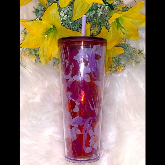 Starbucks Pink Lavender Floral Tumbler Cold Cup 24oz Venti Insulated NWT 2021 - Picture 3 of 13